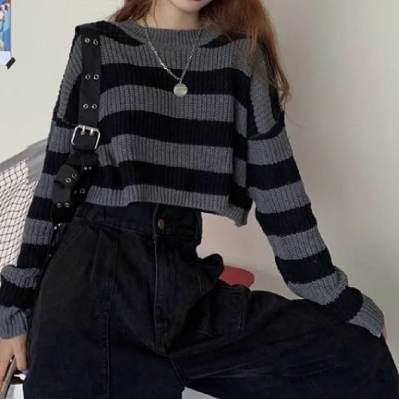 Dames Gebreide Trui Oversized Gestreept Wit