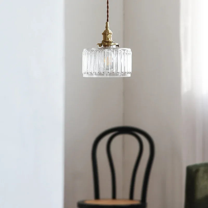 Retro Hanglamp Geribbeld Glas Koper Transparant Grijs E27 Woonkamer Eetkamer Slaapkamer Vintage Industrieel