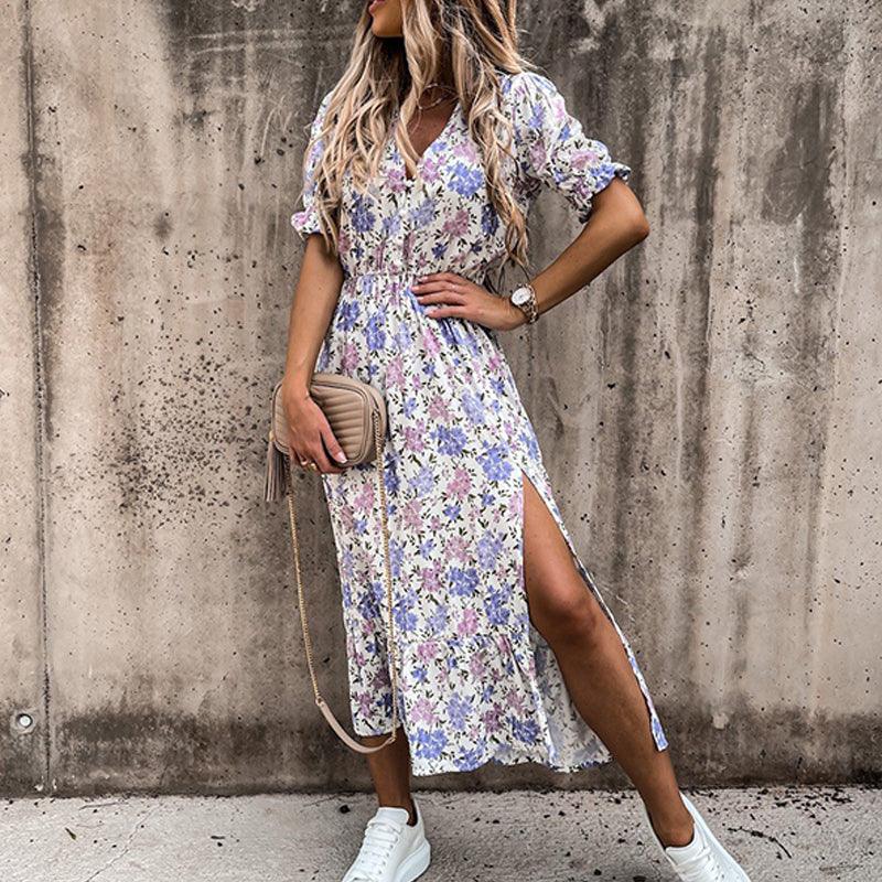Zomerjurk Vrouw Bloemenprint Splitrok