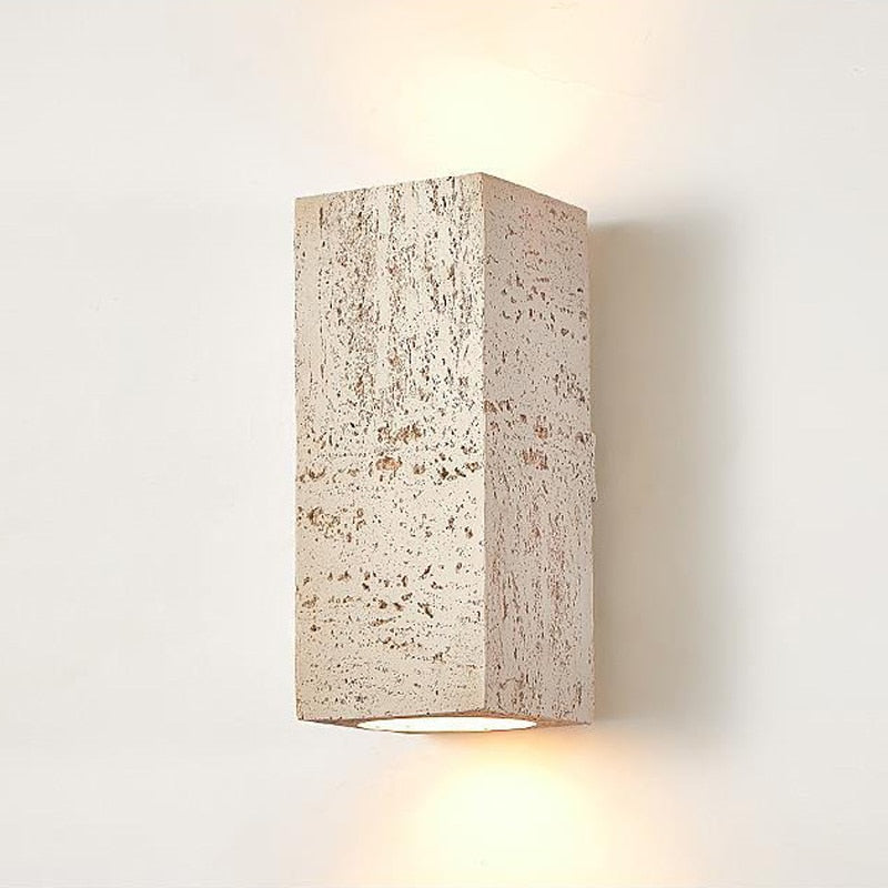 Japandi Wandlamp Travertijn Look Cement Rechthoek Warm Licht Woonkamer Slaapkamer