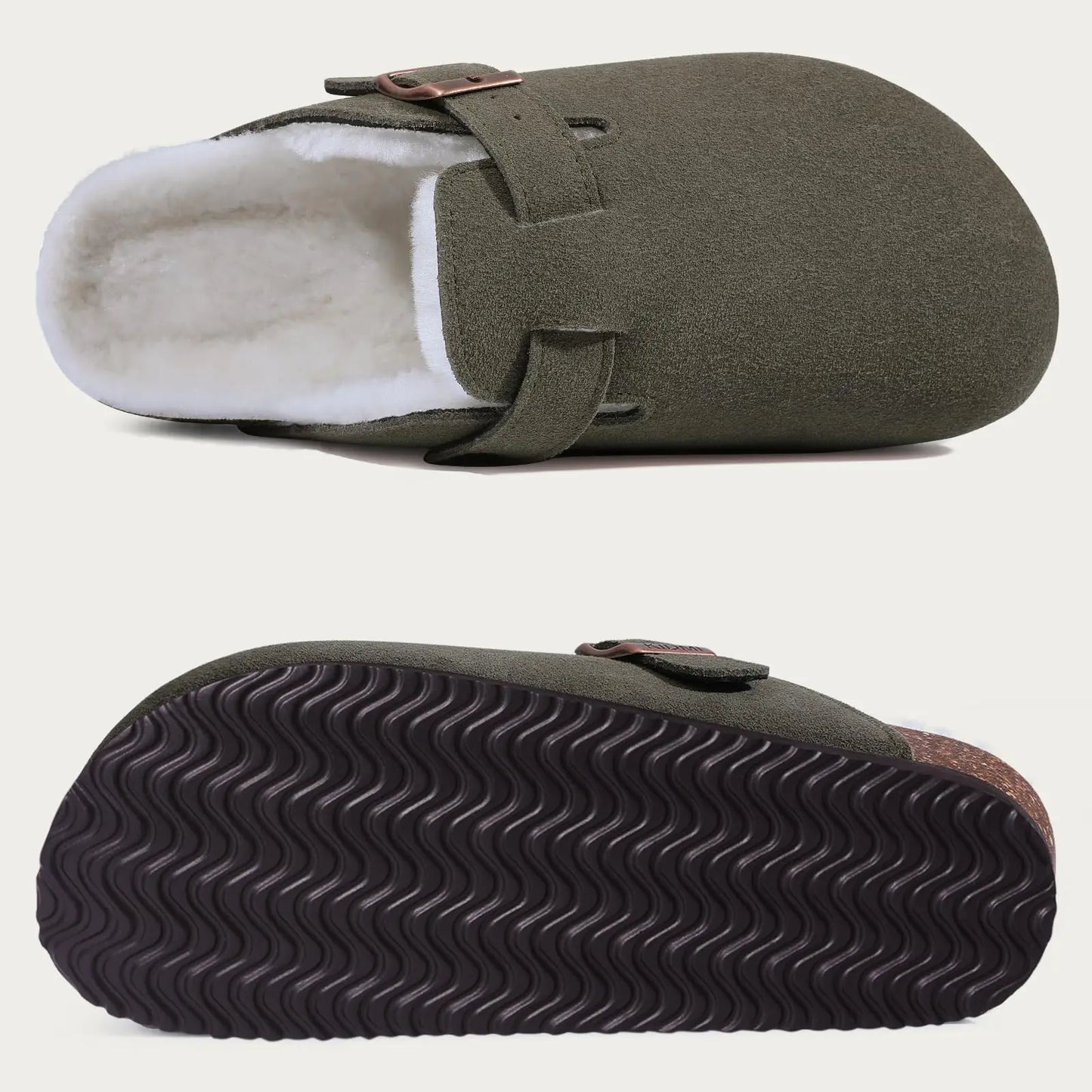 Leren Slippers voor Dames met Kurksok