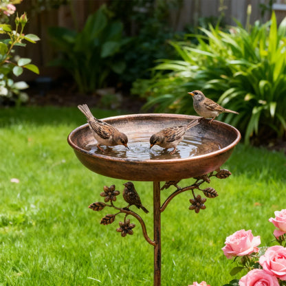 Vogelbad Metaal Koper Look 76cm 87cm Ø24cm Tuin Terras Decoratief Vogeldrinktrog Sieraad Grondpen Vintage Wildvogel Baden Drinken