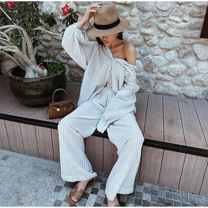Vrouwelijke Gestreepte Pyjama Set Comfortabel