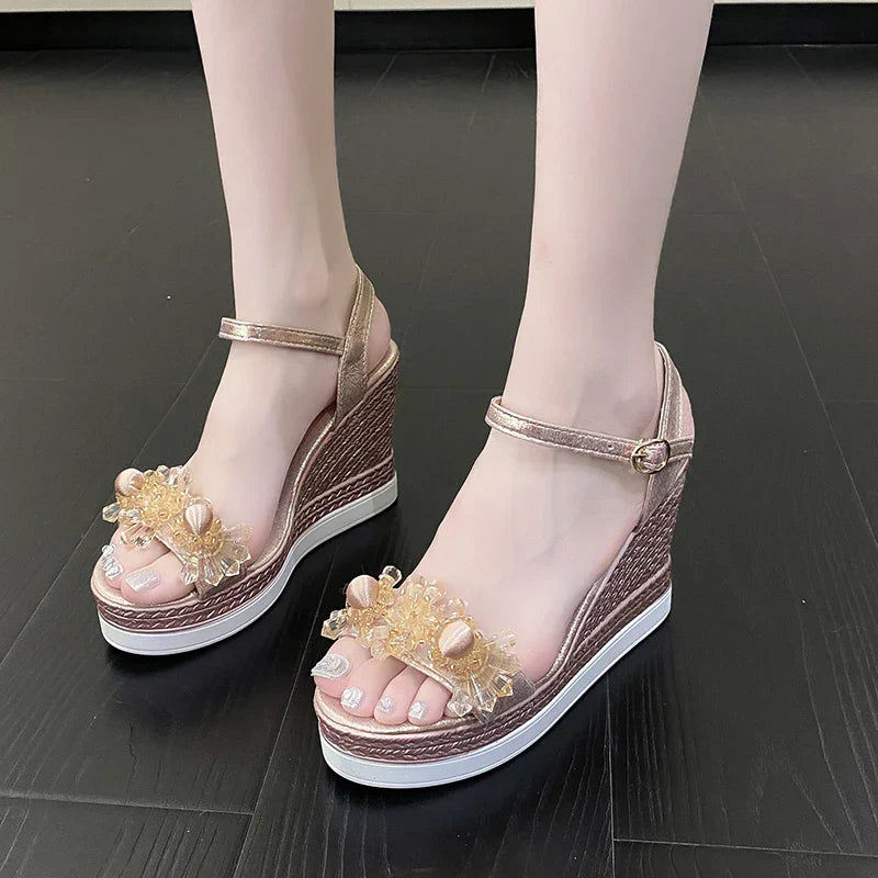 Glitter Sandalen met Sleehak en Blikvangers