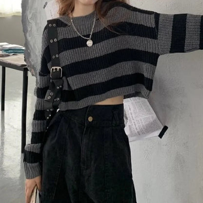 Dames Gebreide Trui Oversized Gestreept Wit