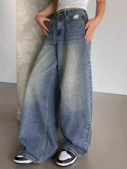 Dames High Waist Jeans Oversized Grijze Zwart Blauwe Kleuren