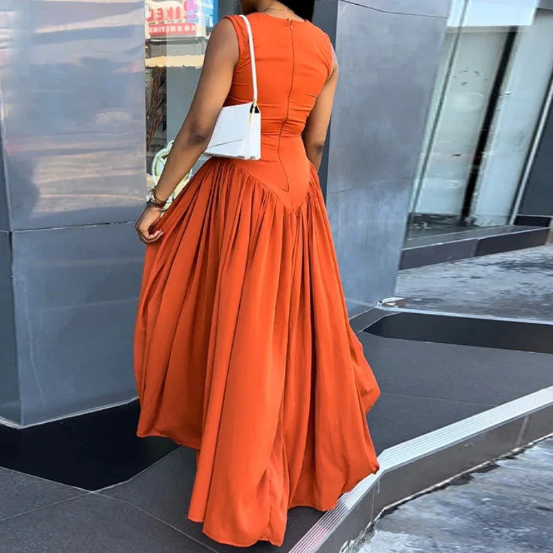 Boho Maxi Jurk Oranje Hoge Taille voor Dames