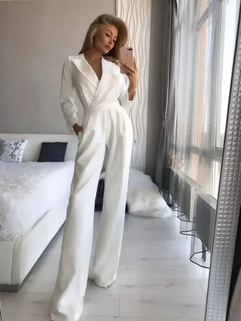 Dames Jumpsuit Lange Mouwen V Hals Zomer Jurk Los