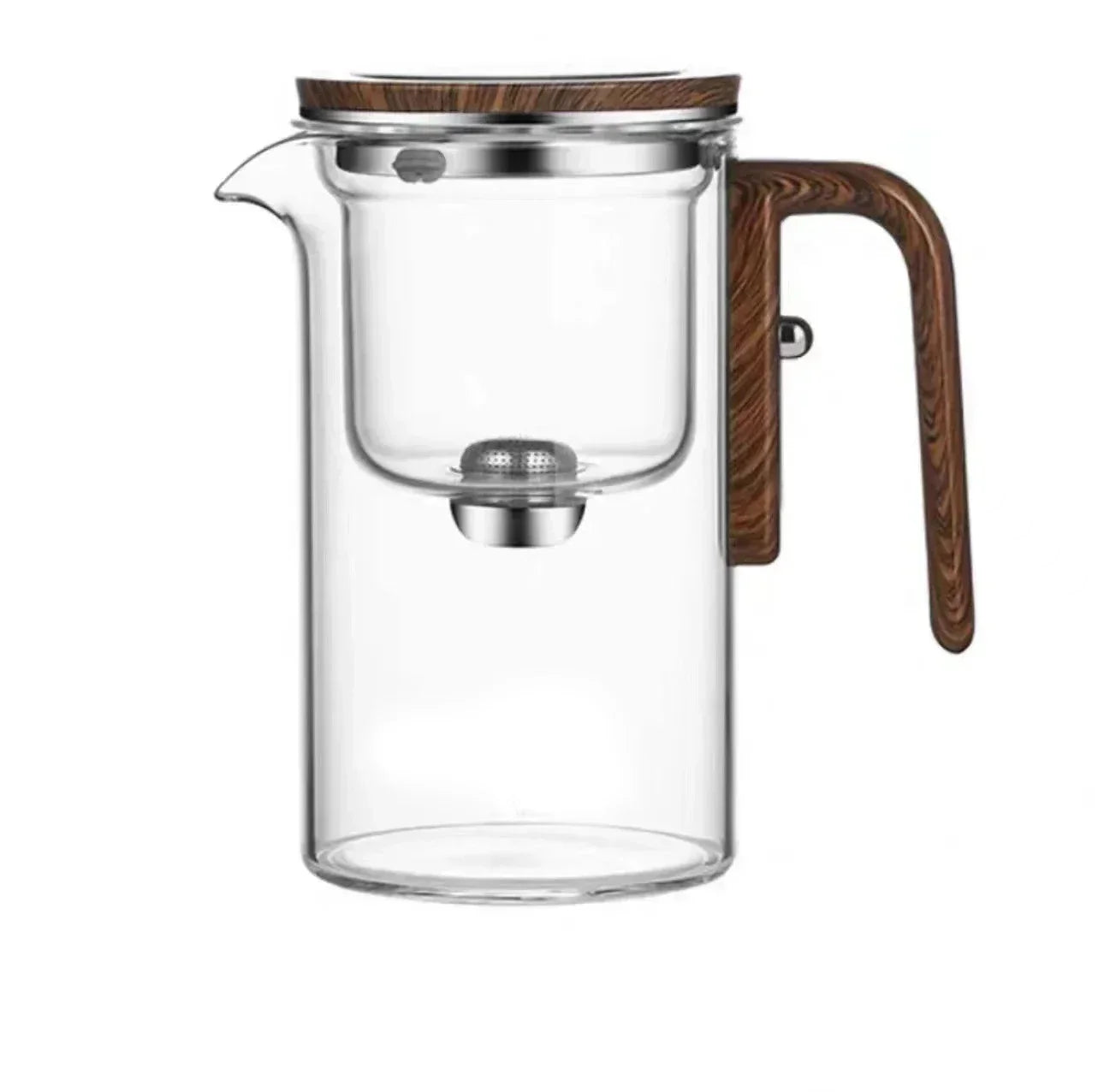 Glazen Theepot met Magnetisch Filtersysteem 520ml-720ml Borosilicaatglas Afneembare Zeef Houten Handvat Losse Thee Infuser Koffiekan