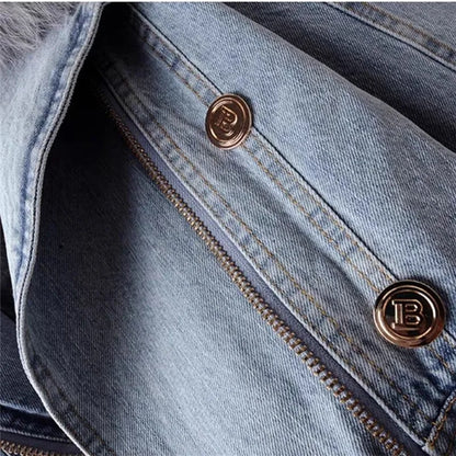 Diana | Denim Jas met Synthetische Bontkraag