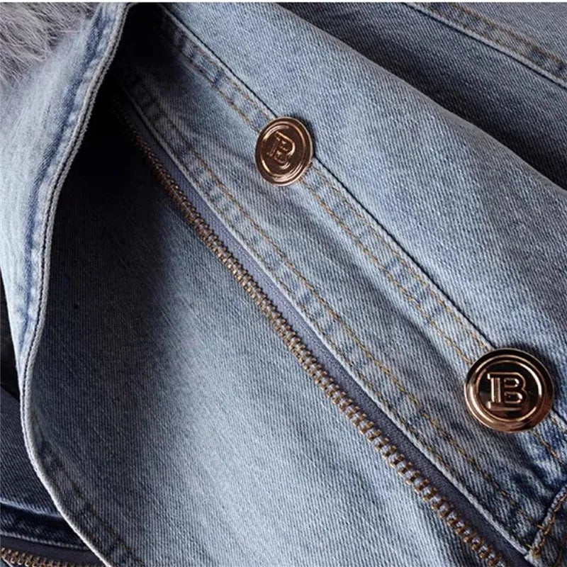 Dames Denim Jas Met Kunstbont Kraag
