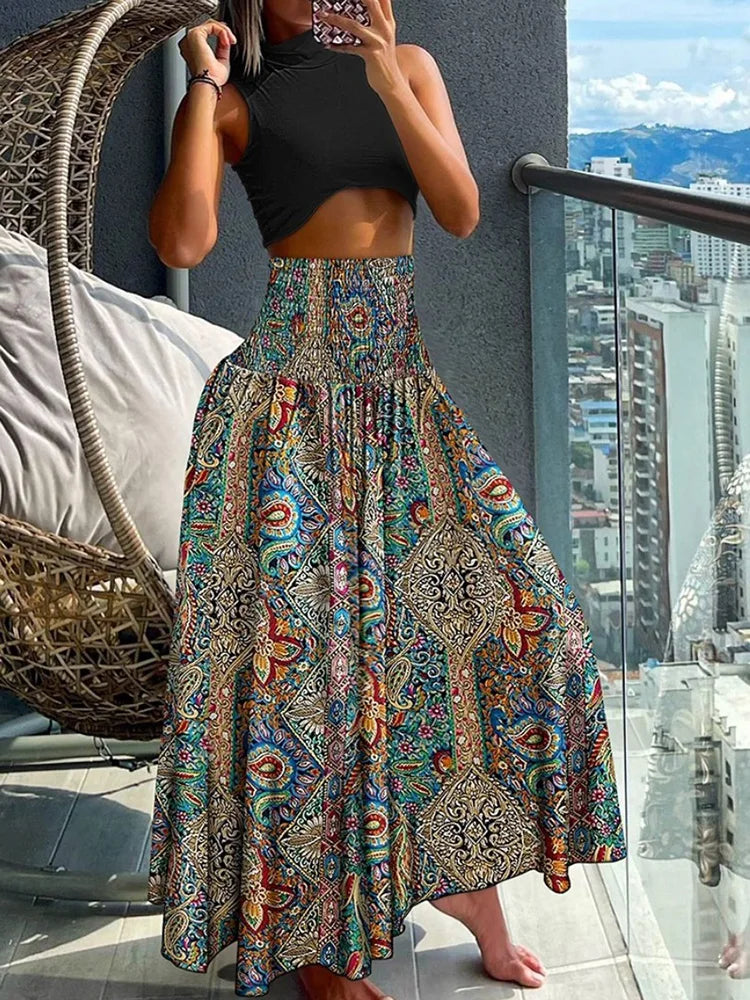 Elastische Zomerrok Hoge Taille Lange A-lijn Rok