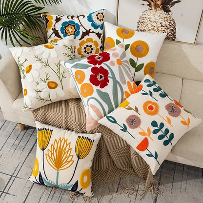 Kussenhoes 45x45cm Katoen Canvas Geborduurd Bloemen Wit Sierkussenhoes Bank Slaapkamer Landelijke Stijl Decoratief