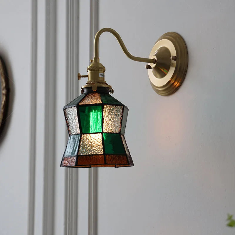 Tiffany Wandlamp Gebrandschilderd Glas E27 Messing Retro Slaapkamer Woonkamer Gang Vintage Wandverlichting Knopschakelaar
