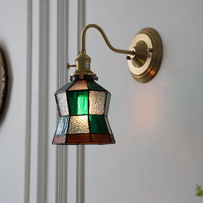 Tiffany Wandlamp Gebrandschilderd Glas E27 Messing Retro Slaapkamer Woonkamer Gang Vintage Wandverlichting Knopschakelaar