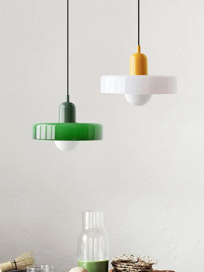 Glazen Hanglamp met Dubbele Kleurkap – Moderne Bauhaus-Stijl Verlichting voor Woon- en Eetkamer