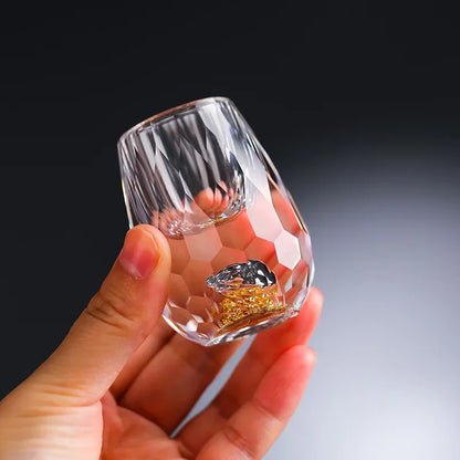 Japans Shotglas met Goudfolie Dubbele Bodem 15ml Premium Kristalglas Sakebekertje Luxe Drankglas Wodka Likeur Thee Ceremonie Cadeau Gouden Accent Elegant Design