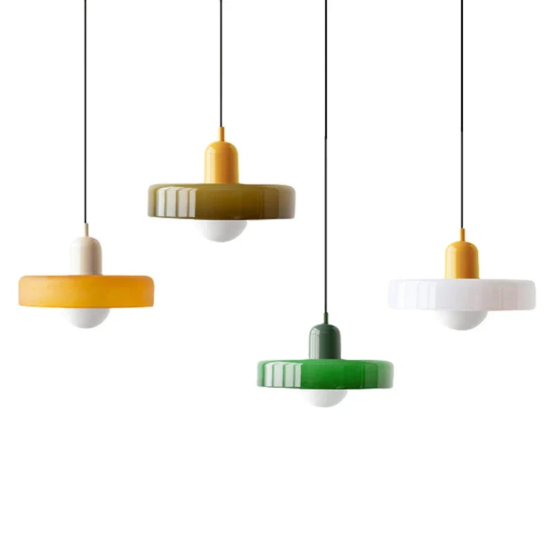 Glazen Hanglamp met Dubbele Kleurkap – Moderne Bauhaus-Stijl Verlichting voor Woon- en Eetkamer