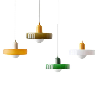 Glazen Hanglamp met Dubbele Kleurkap – Moderne Bauhaus-Stijl Verlichting voor Woon- en Eetkamer
