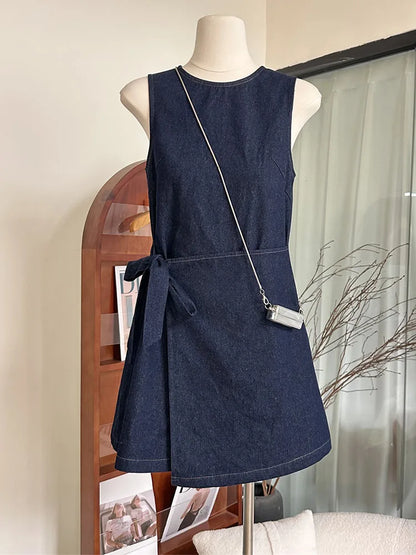 Elegante Blauwe Denim Jurk voor Vrouw