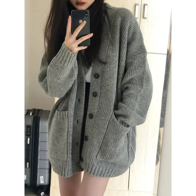 Dames Oversized Trui Wit V-hals Cardigan