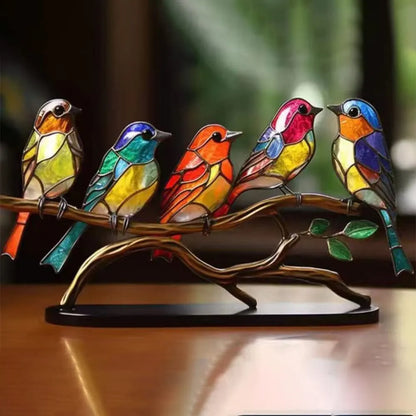 Glazen Vogelfiguren op Glazen Tak Decoratie – Set van 1, 2, 3 of 5 Vogels – Handgemaakte Sierlijke Tafeldecoratie met Gekleurde Glazen Vogeltjes – Interieurobject