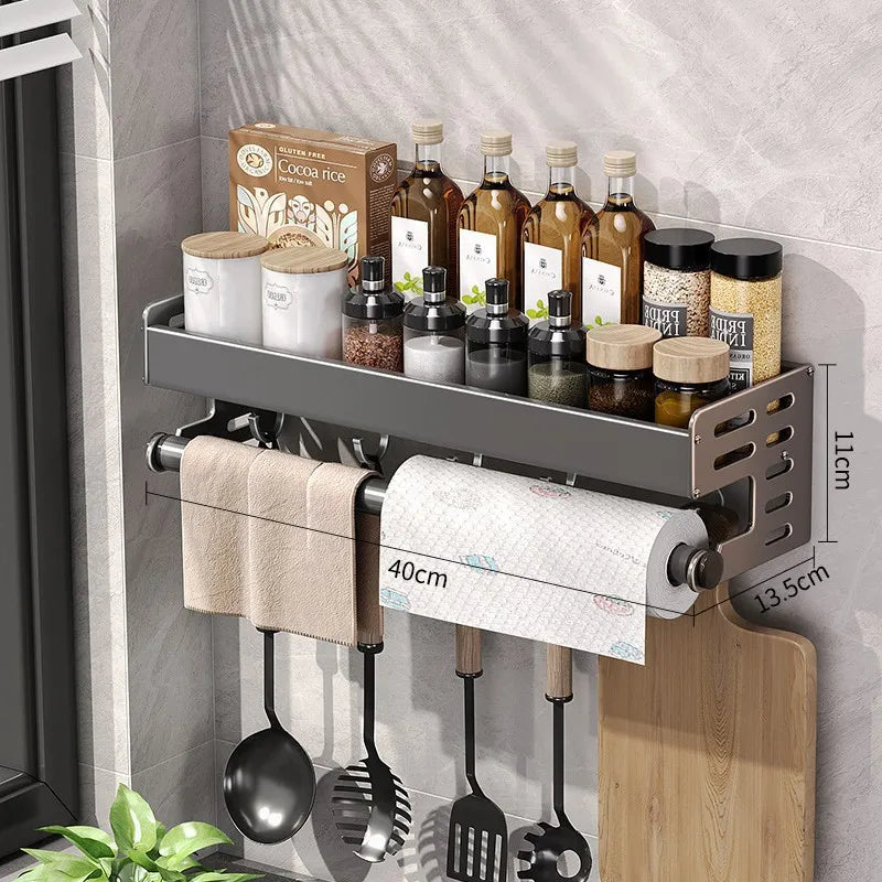 Keuken Wandrek Aluminium 30-50cm Gunmetal Kruidenrek Zonder Boren Ophangrek Keukenorganizer Messenhouder Wandmontage