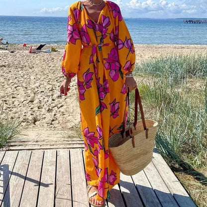 Zomerjurk voor Vrouw Bloemenprint V-hals Jurk