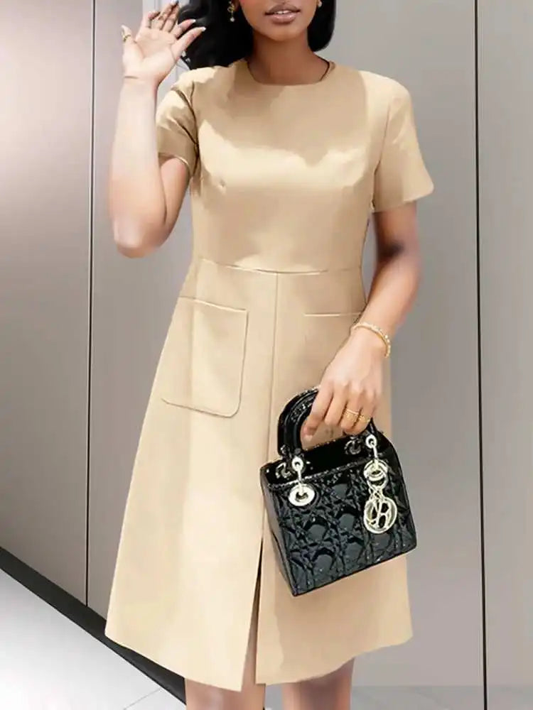Elegante Pocket Jurk voor Vrouw Zwart Luxe Stof - StudioMarella