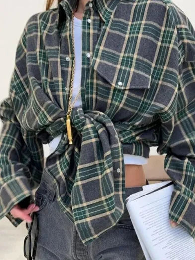 Dames Oversized Overhemd Groen Geruit