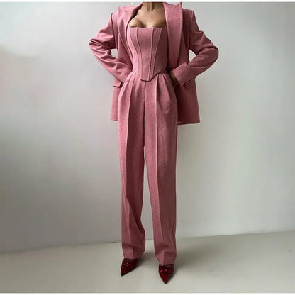 Dames 3-Delige Set - Blazer, Broek en Top met Corset