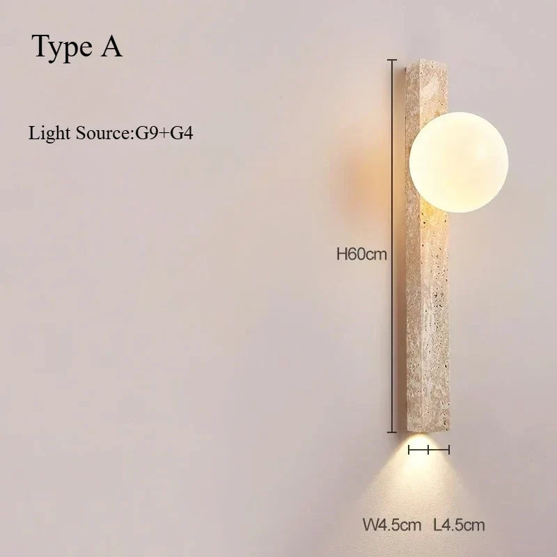 Japandi Wandlamp Steen Travertijn LED Kaki Wabi-sabi Sfeerverlichting Woonkamer Slaapkamer Eetkamer Lange Wandkandelaar 90-260V