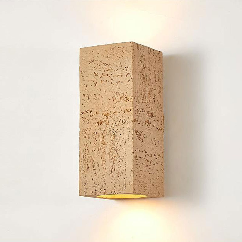 Japandi Wandlamp Travertijn Look Cement Rechthoek Warm Licht Woonkamer Slaapkamer