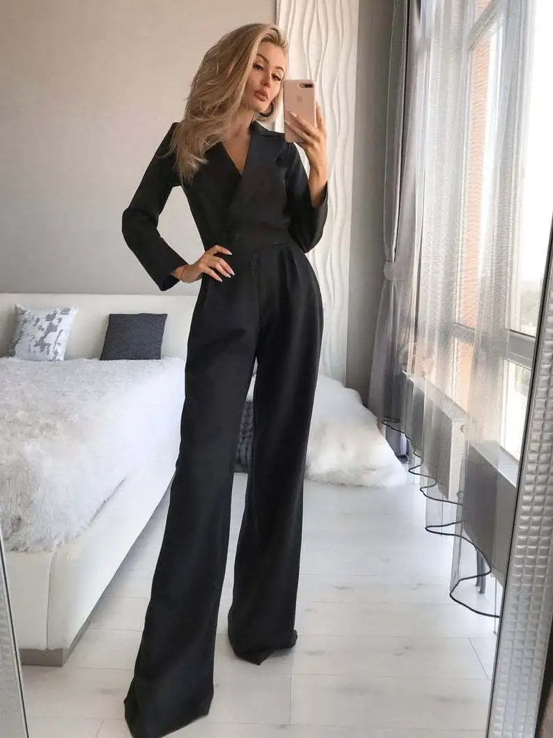 Dames Jumpsuit Lange Mouwen V Hals Zomer Jurk Los