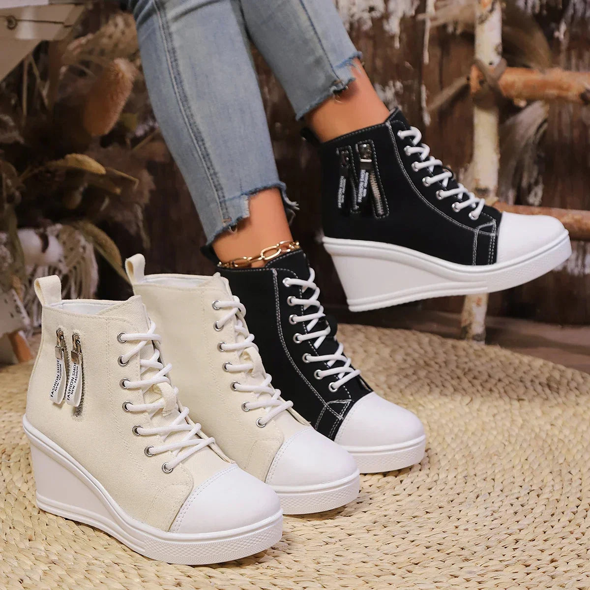 Wedgesneaker voor Vrouw met Ritssluiting en Verborgen Hak