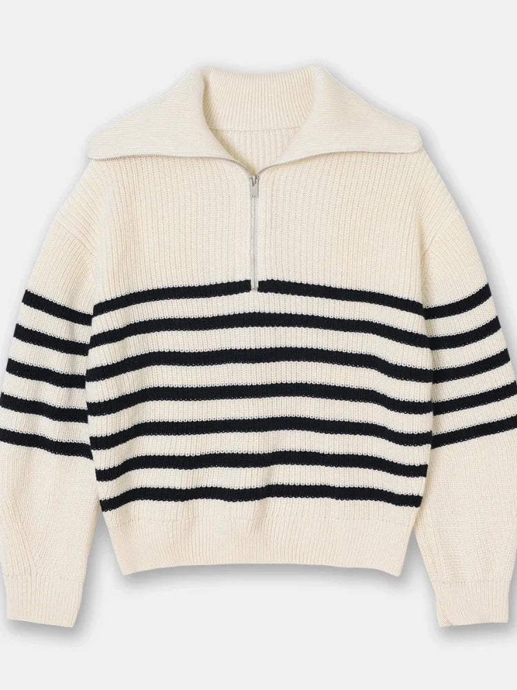 Dames Trui Wijd Met Turtleneck En Gestreepte Details