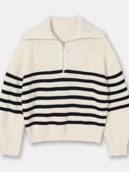 Dames Trui Wijd Met Turtleneck En Gestreepte Details