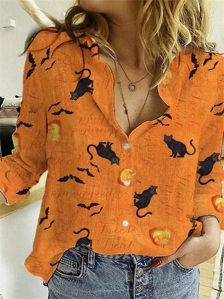 Halloween Blouse Vrouw Spookachtig Zwarte Bloemendesign - StudioMarella