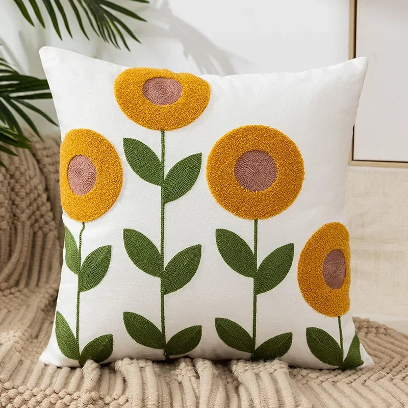 Kussenhoes 45x45cm Katoen Canvas Geborduurd Bloemen Wit Sierkussenhoes Bank Slaapkamer Landelijke Stijl Decoratief