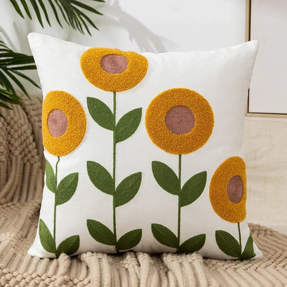 Kussenhoes 45x45cm Katoen Canvas Geborduurd Bloemen Wit Sierkussenhoes Bank Slaapkamer Landelijke Stijl Decoratief
