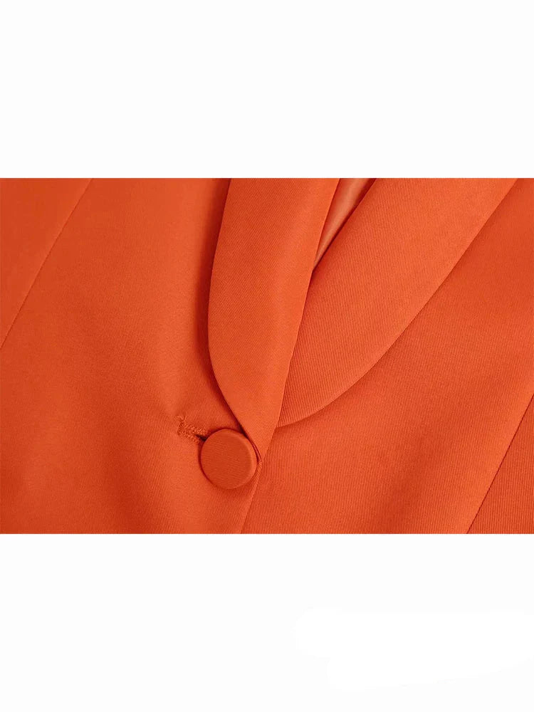 Vintage Blazer Dames Oranje V-hals Losse Pasvorm