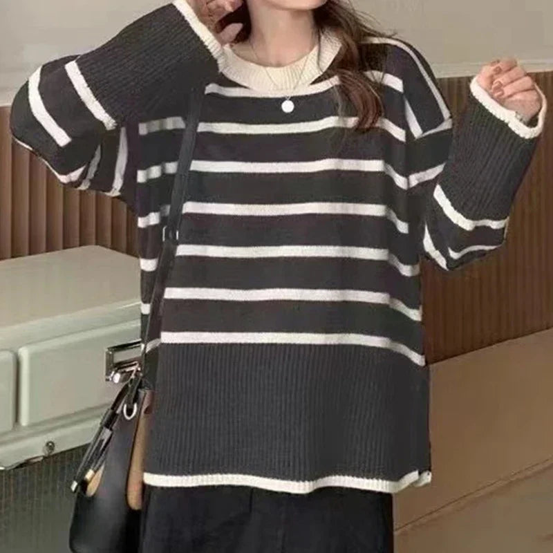 Dames Breistrui Oversized Strepen Abrikoos Kleur