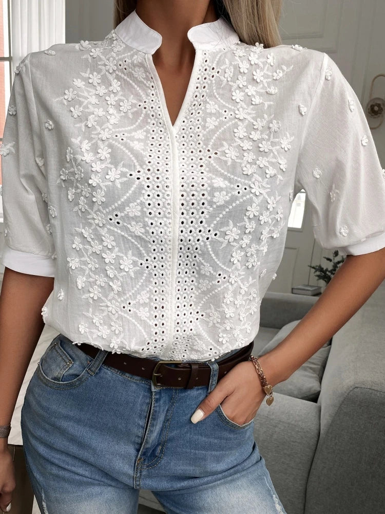 Dames Blouse Broderie Elegante Pasvorm