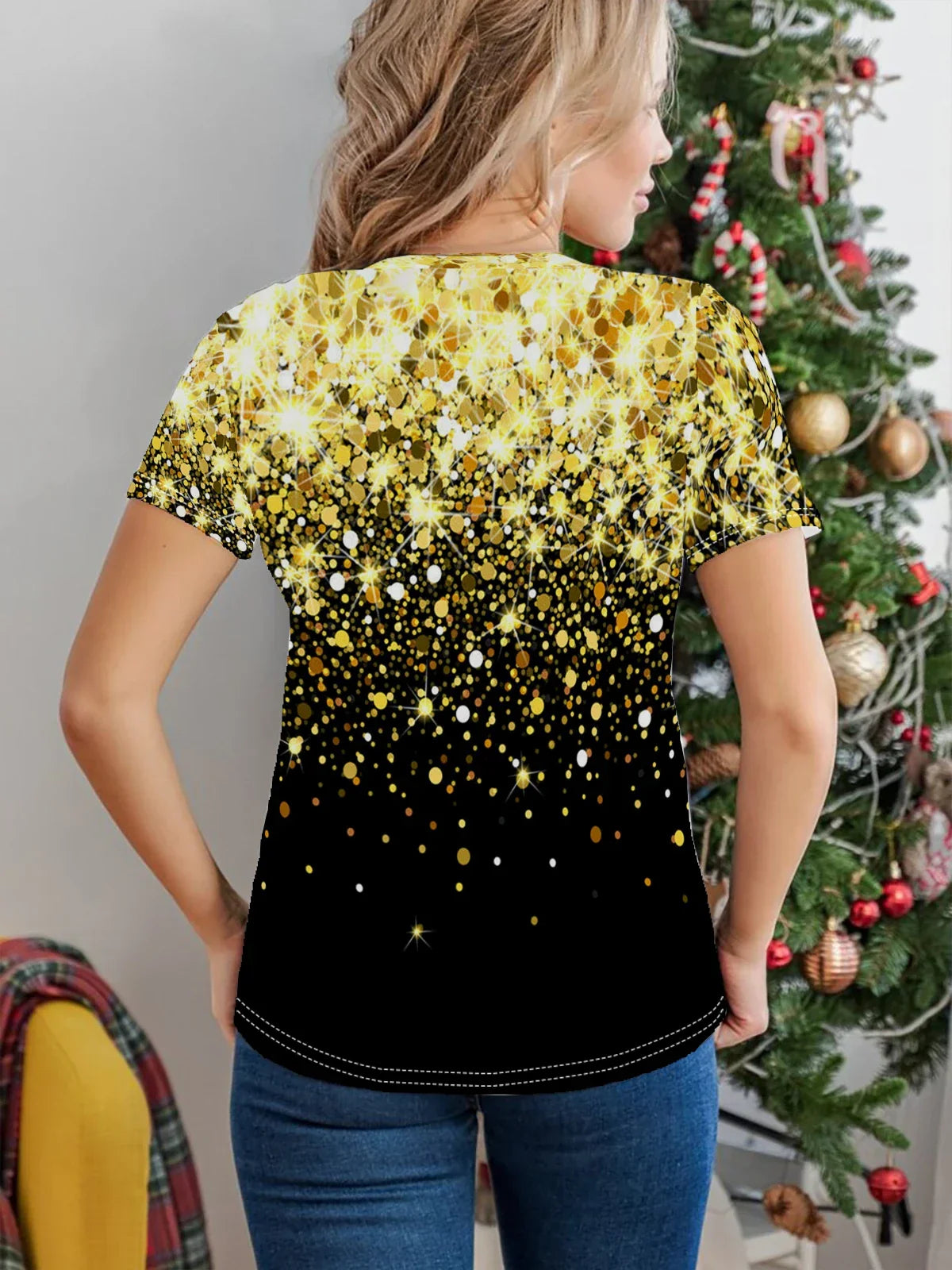 Glitter T-Shirt Met Pailletten Kort Model