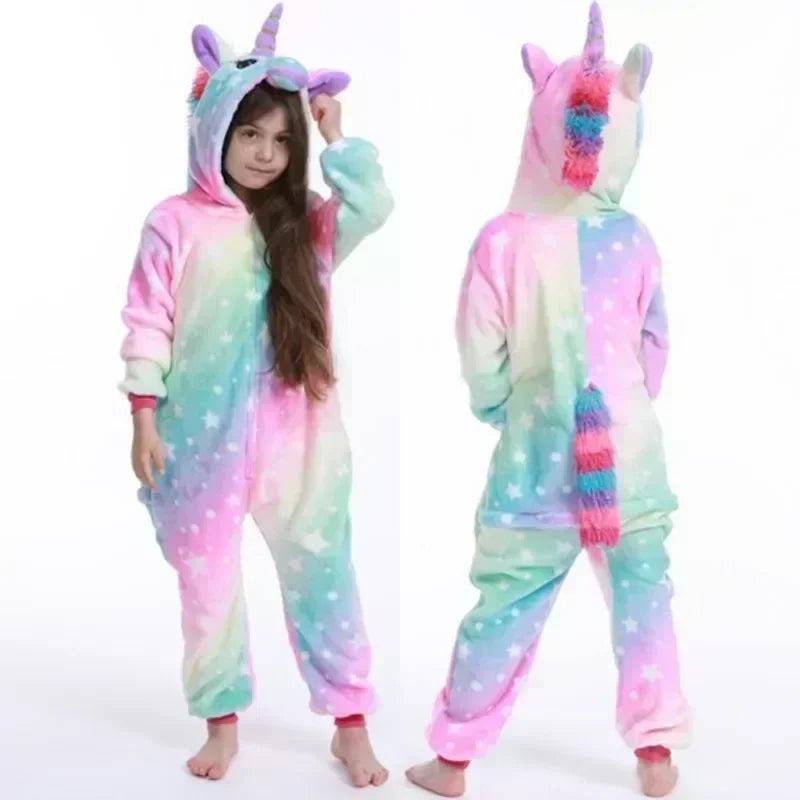 Unicorn Onesie Kind Fleece Regenboog Pyjama Met Capuchon Meisjes Huispak Verkleedpak Warm Zacht Comfortabel