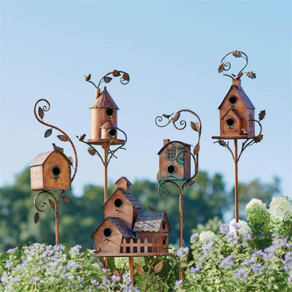 Metalen Vogelhuisje op Tuinsteker met Artistiek Design voor Tuin Terras Balkon