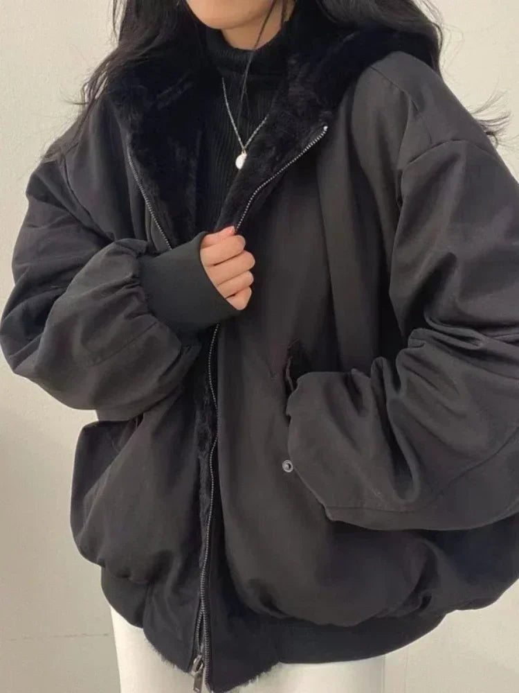 Dames Winterjas Oversized Zwart met Capuchon