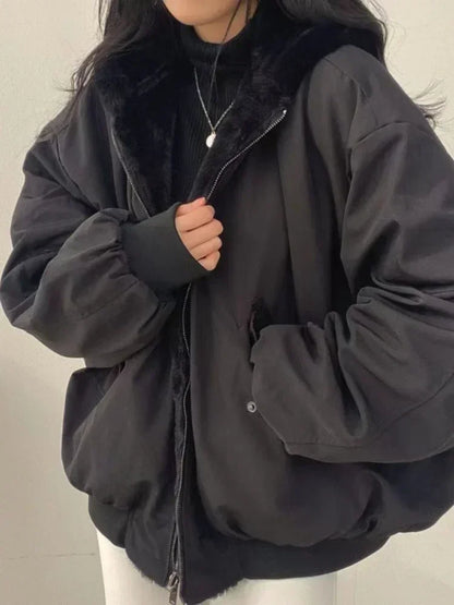 Dames Winterjas Oversized Zwart met Capuchon