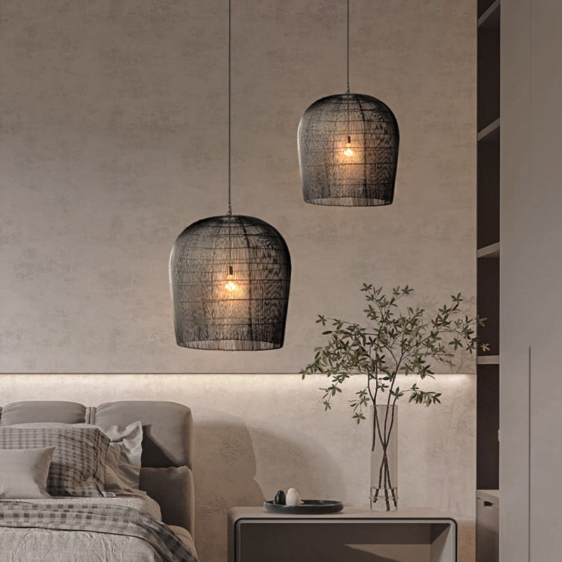 Japandi Rotan Hanglamp Handgeweven Wit Zwart Rond 31cm tot 61cm Eetkamer Woonkamer