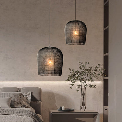 Japandi Rotan Hanglamp Handgeweven Wit Zwart Rond 31cm tot 61cm Eetkamer Woonkamer